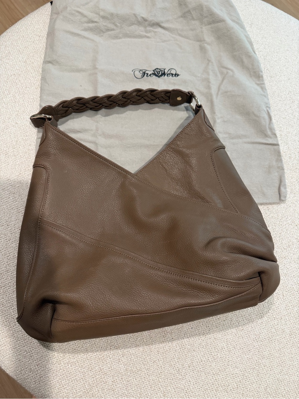 Tre Vero Brown Braided-Handle Leather Shoulder Hobo